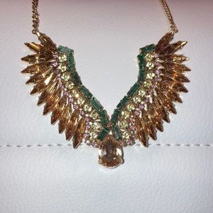 Wing Inspired Rhinestone Gold Tone Necklace